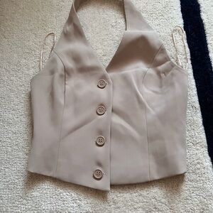 Tailored Halter Button-Front Vest in Beige